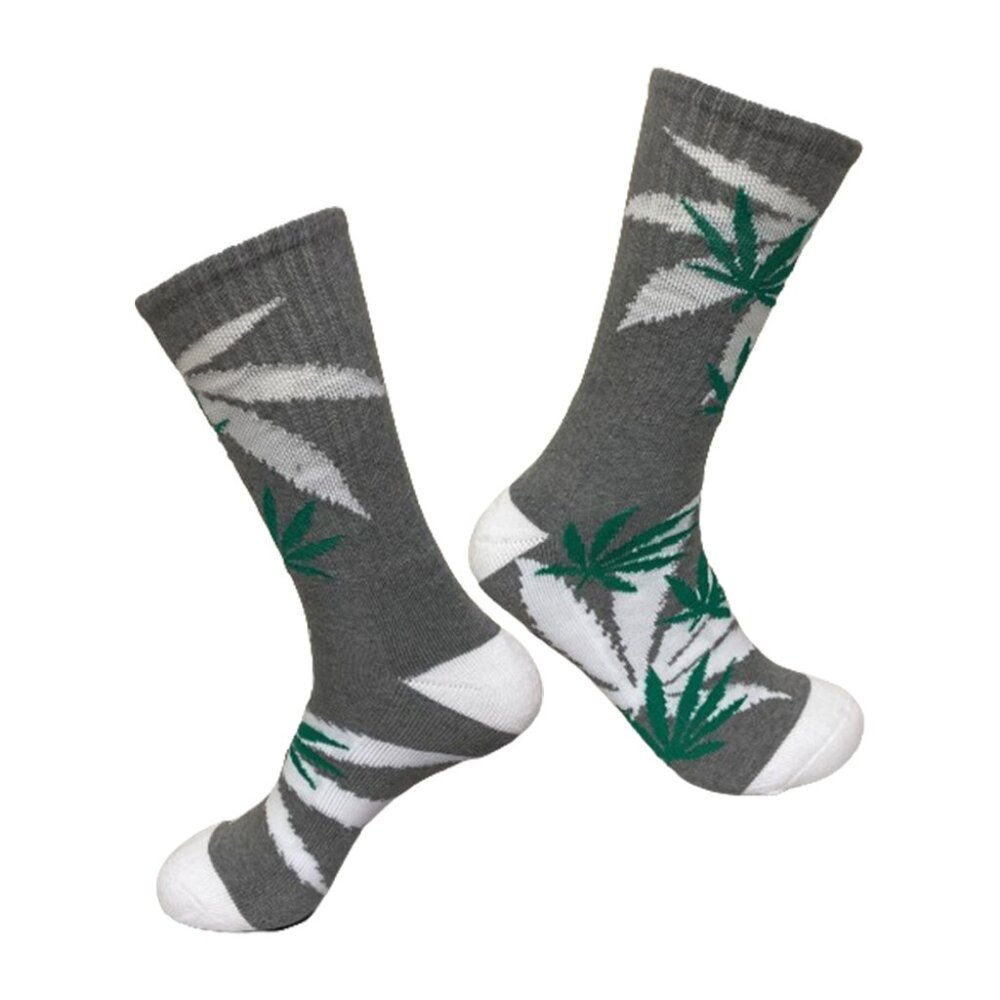 Marijuana Weed Leaf Men/Women sport socks (Grey W/ White & Green Leaves)
